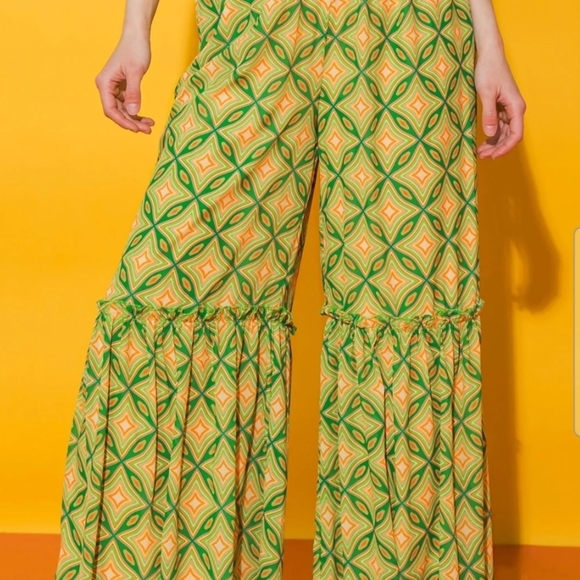 FLYNG TOMATO Pants - Flying Tomato Green and Orange Wide Leg Pants
